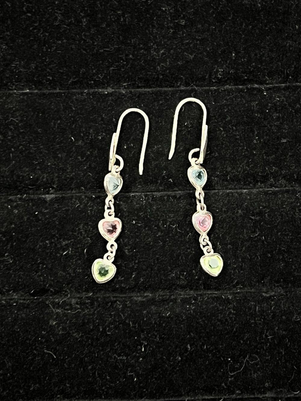 Vintage 925 Sterling Silver Italy GLO Multi Colored Heart Shaped Earrings